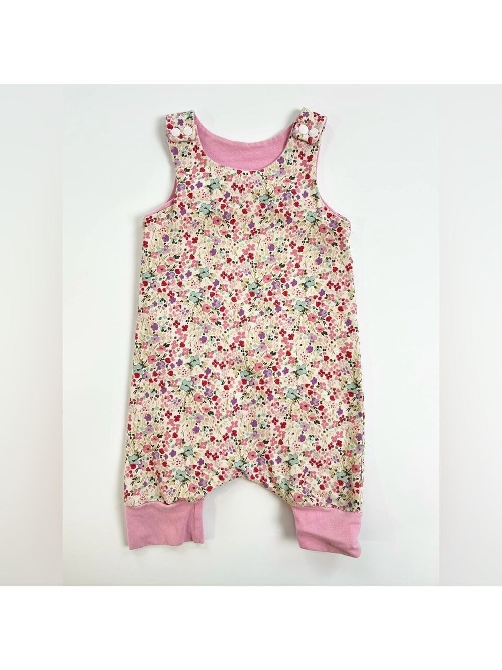 🩵4/$20‎ Handmade Floral Baby Grow with Me Romper with Pink Accents